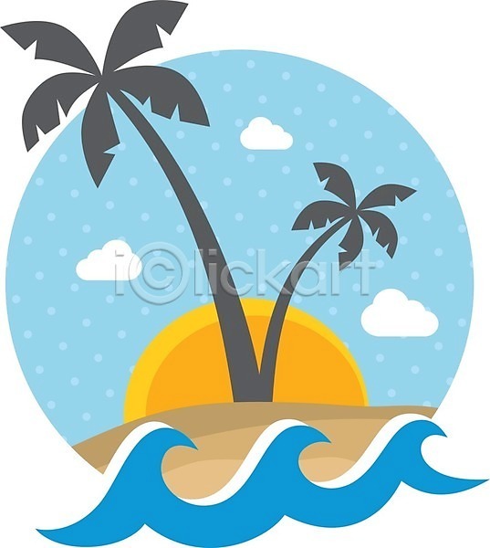 사람없음 EPS 일러스트 해외이미지 나무 모래 섬 일몰 일출 해외202004 해외202105 햇빛