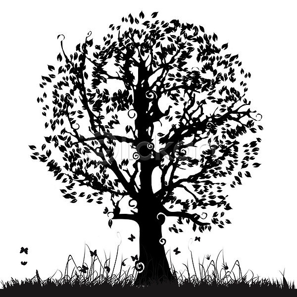 사람없음 EPS 실루엣 일러스트 해외이미지 가을(계절) 검은색 나무 나비 봄 숲 시간 식물 잎 해외202004 해외202105