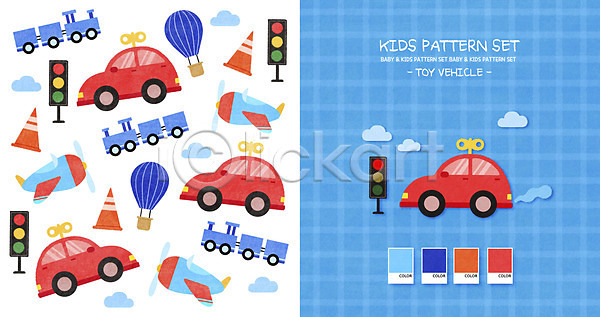 사람없음 PSD 일러스트 구름(자연) 기차 비행기 신호등 아기자기 열기구 자동차 체크무늬 칼라콘 태엽 파란색 패턴 패턴백그라운드