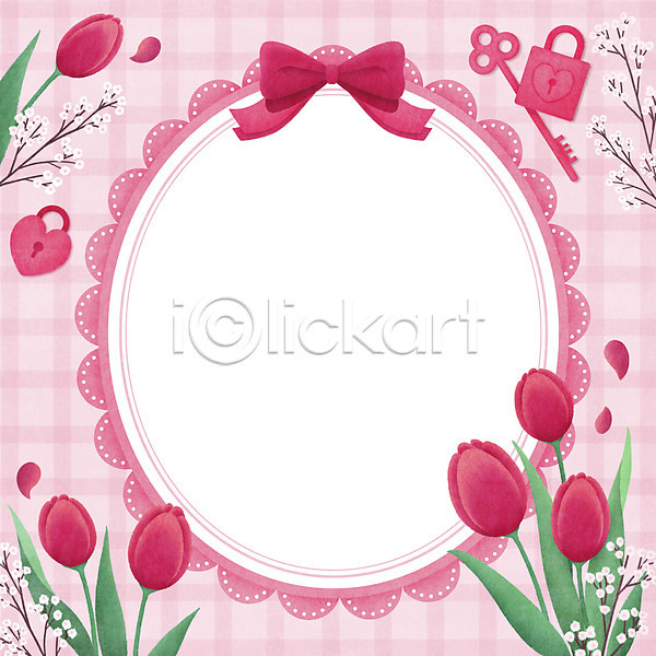 사람없음 PSD 일러스트 꽃 꽃잎 리본 분홍색 안개꽃 열쇠 잎 자물쇠 장식 체크무늬 튤립 하트