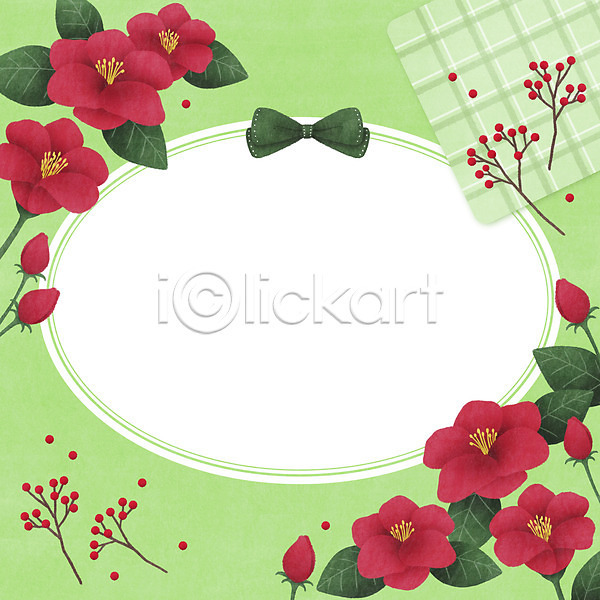 사람없음 PSD 일러스트 꽃 꽃봉오리 동백 리본 빨간색 손수건 열매 장식 체크무늬 프레임