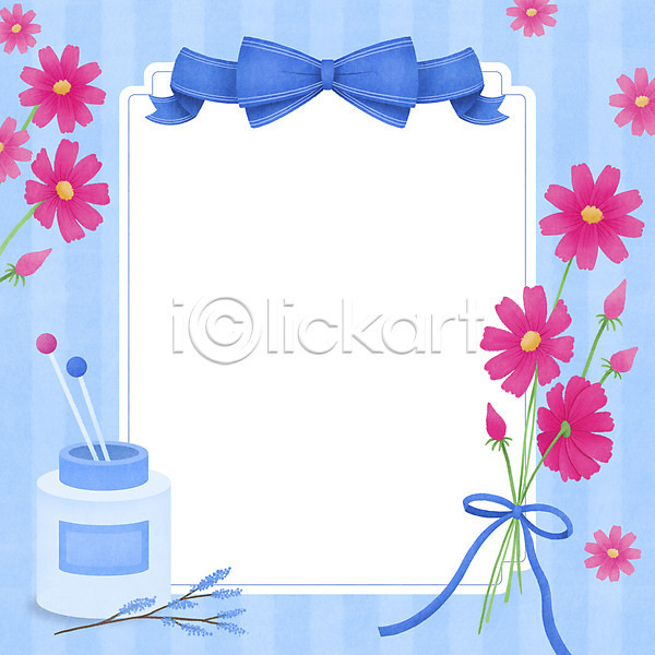 사람없음 PSD 일러스트 꽃 꽃봉오리 꽃잎 리본 방향제 장식 줄무늬 코스모스(꽃) 하늘색