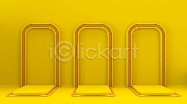 사람없음 3D JPG 해외이미지 노란색 단상 미니멀 백그라운드 벽 아치 오브젝트 입체도형