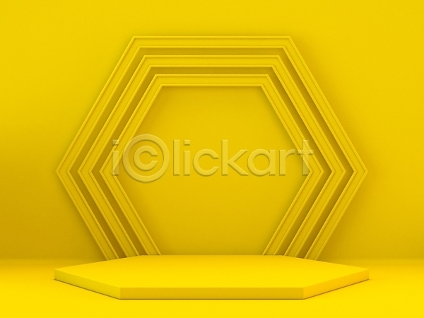 사람없음 3D JPG 해외이미지 노란색 단상 미니멀 백그라운드 벽 오브젝트 육각형 입체도형 헥사곤