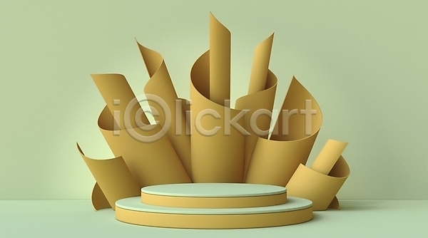 사람없음 3D JPG 해외이미지 노란색 단상 목업 미니멀 백그라운드 연두색 오브젝트 원형 입체도형