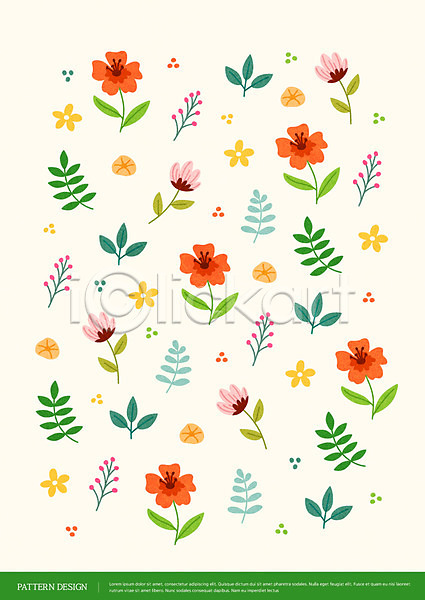 따뜻함 사람없음 AI(파일형식) 일러스트 꽃 나뭇잎 봄 식물 아기자기 패턴 패턴백그라운드