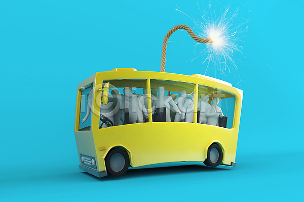 불안 사람모양 사람없음 3D PSD 디지털합성 편집이미지 가득함 대중교통 만원버스 버스 불꽃(불) 심지 편집 편집소스 폭발 폭탄 하늘색