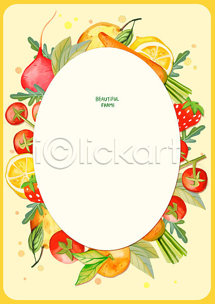 사람없음 PSD 일러스트 과일 노란색 당근 딸기 레몬 방울토마토 백그라운드 비트 오렌지 잎 프레임