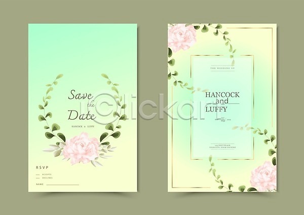 축하 사람없음 EPS 일러스트 카드템플릿 템플릿 해외이미지 결혼 결혼식 꽃 꽃무늬 디자인 수채화(물감) 잎 장미 청첩장 초대 초록색