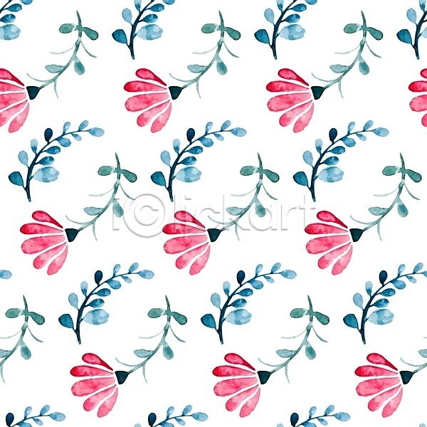 사람없음 EPS 일러스트 해외이미지 꽃 꽃무늬 백그라운드 수채화(물감) 잎 패턴 해외202004