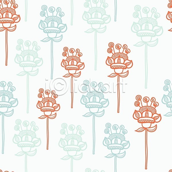 우아함 사람없음 EPS 일러스트 해외이미지 그래픽 꽃 꽃무늬 나뭇가지 디자인 민트색 백그라운드 잎 주황색 추상 패턴 해외202004