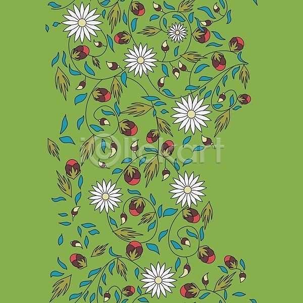 사람없음 EPS 일러스트 해외이미지 꽃무늬 데이지 디자인 백그라운드 스타일 초록색 추상 패턴 해외202004