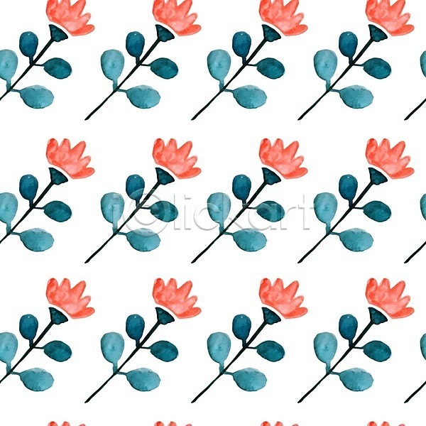 사람없음 EPS 일러스트 해외이미지 그래픽 그림 꽃 꽃무늬 디자인 백그라운드 빨간색 수채화(물감) 잎 초록색 추상 패턴 해외202004 흰색