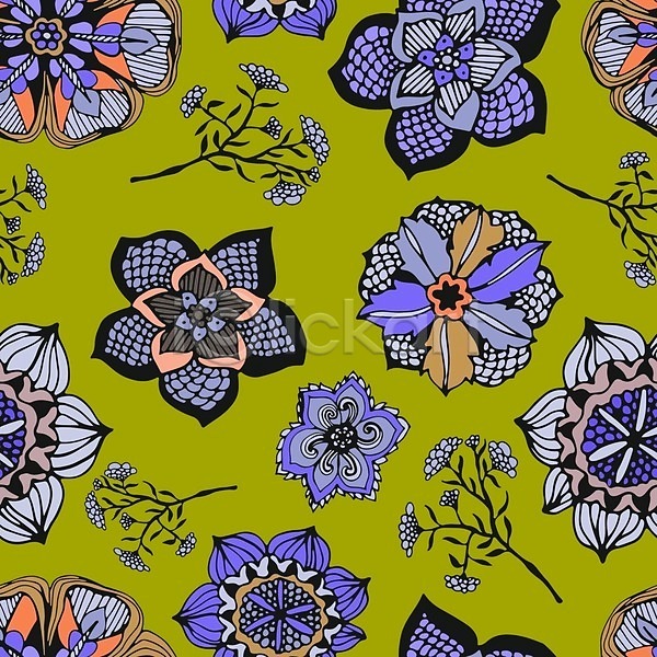 우아함 사람없음 EPS 일러스트 해외이미지 그래픽 꽃무늬 디자인 백그라운드 보라색 연두색 잎 추상 패턴 해외202004