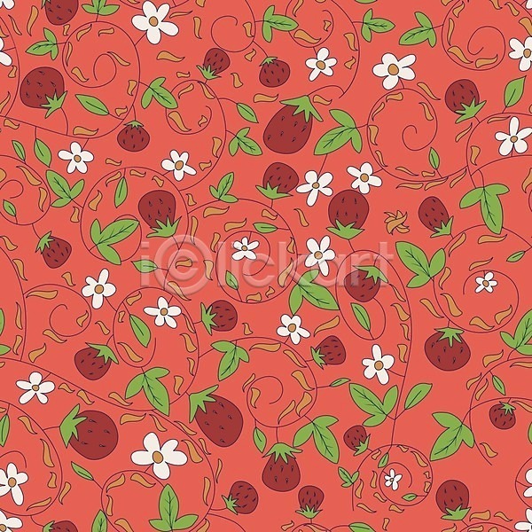 사람없음 EPS 일러스트 해외이미지 그래픽 그림 꽃 디자인 딸기 백그라운드 분홍색 빨간색 잎 초록색 추상 패턴 해외202004 흰색