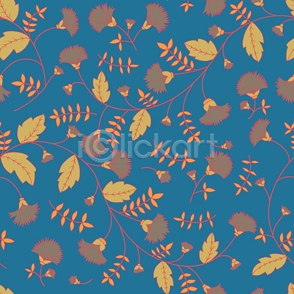 사람없음 EPS 일러스트 해외이미지 그림 꽃 꽃무늬 꽃잎 노란색 디자인 백그라운드 스타일 잎 줄기 파란색 패턴 해외202004
