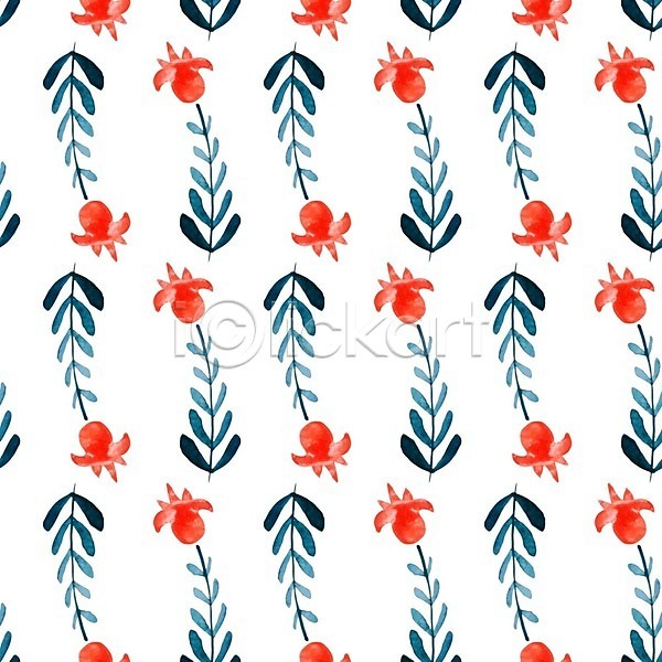 사람없음 EPS 일러스트 해외이미지 꽃 꽃무늬 디자인 백그라운드 빨간색 수채화(물감) 잎 초록색 추상 패턴 해외202004 흰색