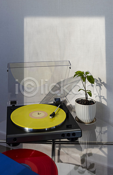 사람없음 JPG 포토 뉴트로 레코드판 복고 식물 실내 주간 창가 턴테이블 햇빛 화분
