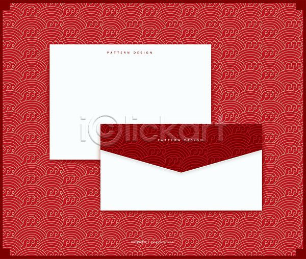 사람없음 AI(파일형식) 일러스트 백그라운드 빨간색 전통무늬 패턴 패턴백그라운드 편지봉투