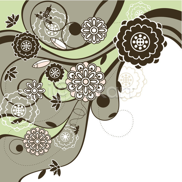 사람없음 EPS 일러스트 해외이미지 꽃 꽃무늬 백그라운드 연두색 잎 잠자리 점선 한마리 해외202004 해외202105 회색