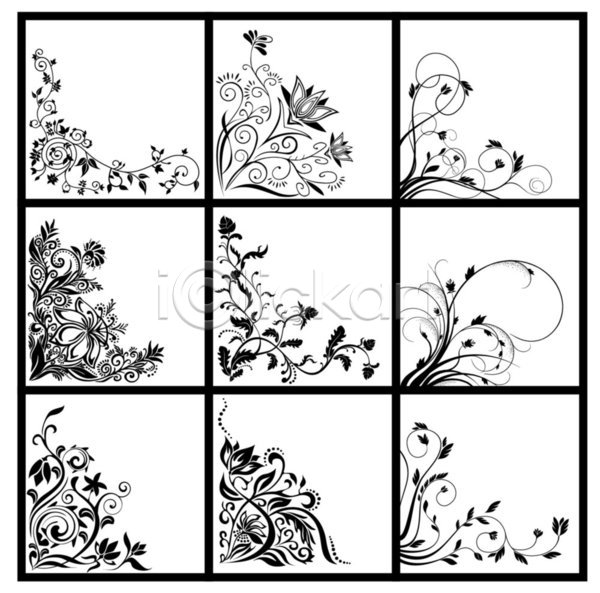 화려 EPS 비네팅 실루엣 일러스트 해외이미지 그래픽 꽃 꽃무늬 나뭇가지 디자인 모양 선 세트 엘리먼트 잎 자연 장식 줄기 추상 해외202004 해외202105
