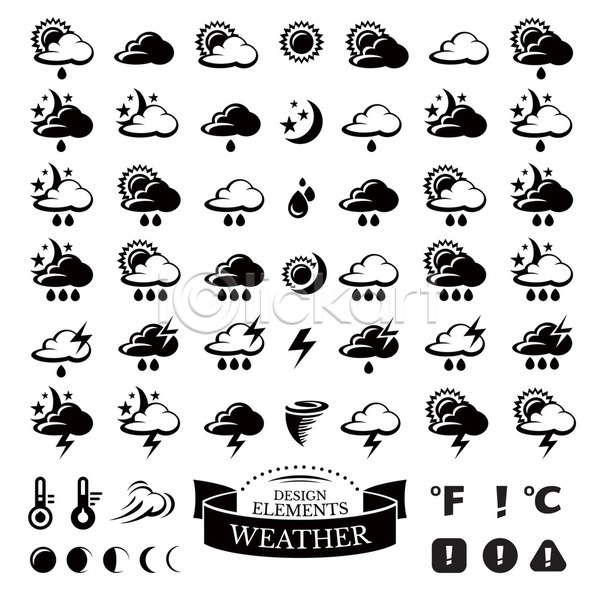 사람없음 EPS 일러스트 해외이미지 구름(자연) 날씨 느낌표 달 디자인 리본 바람 번개 별 빗방울 섭씨 엘리먼트 온도계 태양 폭풍 해외202004 해외202105 화씨