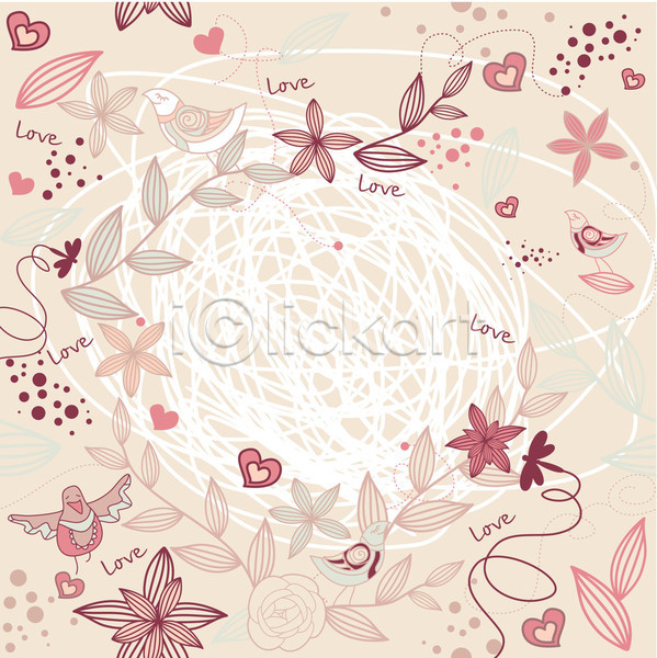사랑 사람없음 EPS 일러스트 해외이미지 꽃 꽃무늬 분홍색 여러마리 잎 잠자리 조류 프레임 하트 해외202004 해외202105