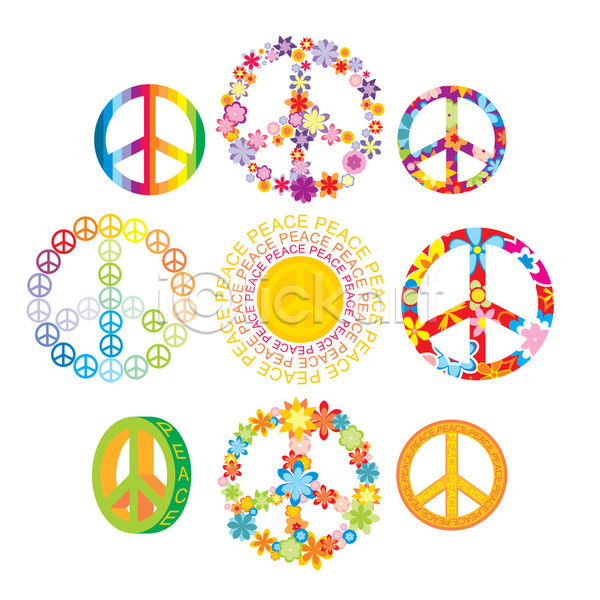 평화 사람없음 EPS 일러스트 해외이미지 꽃 디자인 엘리먼트 원형 피스마크 해외202004 해외202105