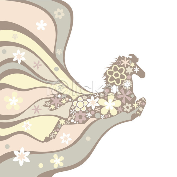 사람없음 EPS 실루엣 일러스트 해외이미지 꽃 꽃무늬 말(동물) 백그라운드 해외202004 해외202105