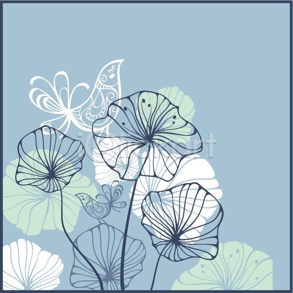 사람없음 EPS 일러스트 해외이미지 꽃 꽃무늬 두마리 백그라운드 조류 하늘색 해외202004 해외202105