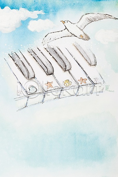 사람없음 JPG 일러스트 건반 건반악기 구름(자연) 동물 백그라운드 불가사리 비행 시화 악기 조개 조류 하늘 한마리