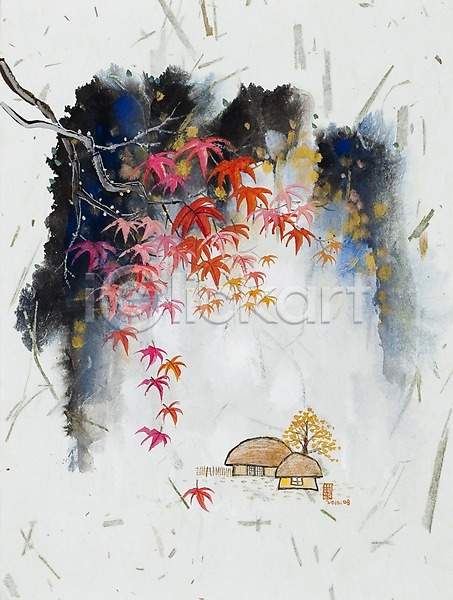 사람없음 JPG 일러스트 가을(계절) 가을배경 계절 나무 단풍 단풍나무 백그라운드 산 시화 식물 울타리 자연 주택 초가집 풍경(경치)