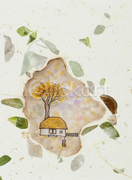 사람없음 JPG 일러스트 나무 나뭇잎 백그라운드 시화 식물 울타리 잎 자연 절구 주택 초가집 풍경(경치)