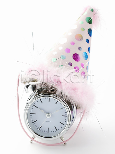 사람없음 JPG 포토 고깔(모자) 새해 스튜디오촬영 시계 실내 오브젝트 자명종 탁상시계