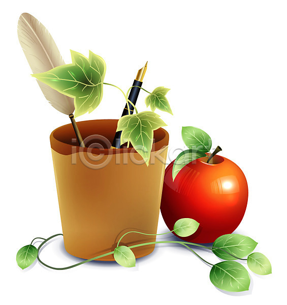 사람없음 EPS 디테일아이콘 비즈니스아이콘 아이콘 입체아이콘 나뭇잎 덩굴 만년필 문구용품 비즈니스 사과(과일) 연필꽂이 잎 펜 필기구