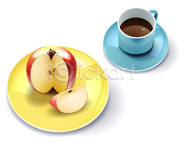 사람없음 EPS 디테일아이콘 생활아이콘 아이콘 입체아이콘 과일 그릇 사과(과일) 생활용품 슬라이스 오브젝트 음료 접시 조각 조각(피스) 차(음료) 찻잔 커피 커피잔