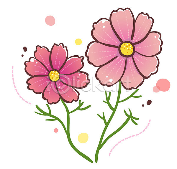 사람없음 EPS 식물아이콘 아이콘 큐티아이콘 가을꽃 꽃 두송이 분홍색 식물 잎 코스모스(꽃)