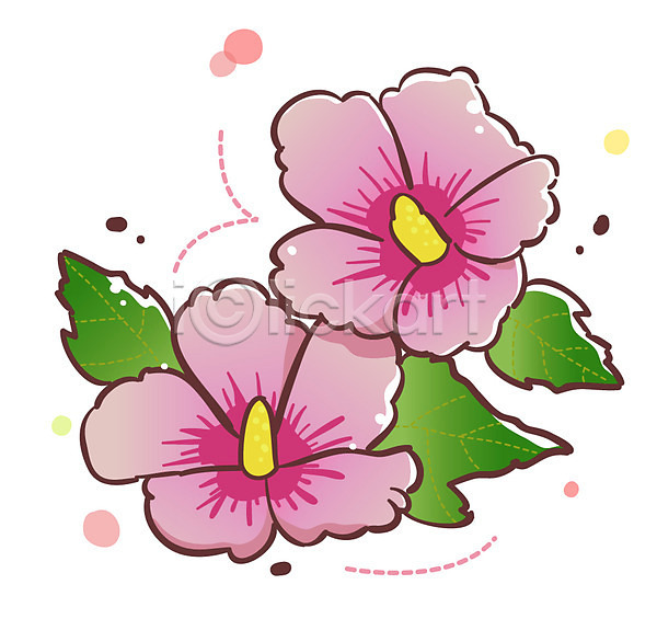 사람없음 EPS 식물아이콘 아이콘 큐티아이콘 가을꽃 꽃 나라꽃 두송이 무궁화 분홍색 식물 잎 한국