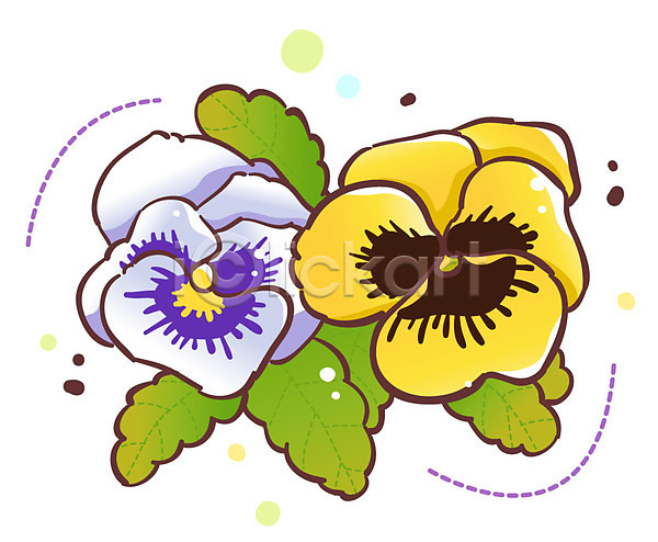사람없음 EPS 식물아이콘 아이콘 큐티아이콘 꽃 남색 노란색 두송이 봄꽃 식물 잎 팬지