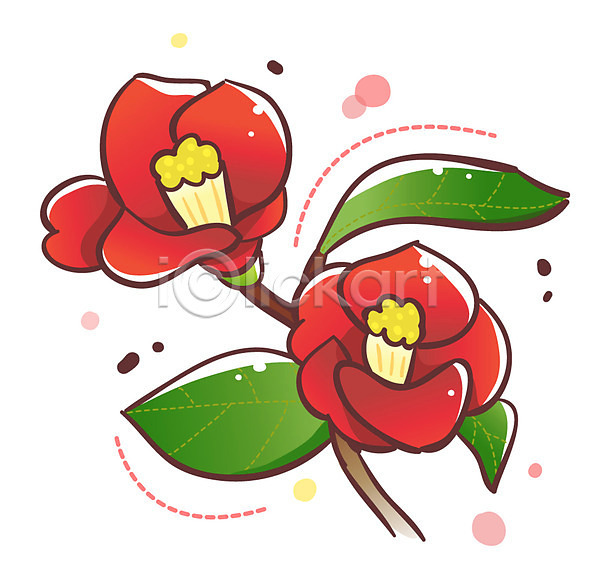사람없음 EPS 식물아이콘 아이콘 큐티아이콘 겨울꽃 꽃 동백 두송이 빨간색 식물 잎