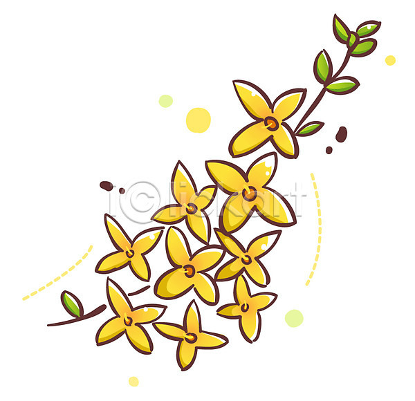 사람없음 EPS 식물아이콘 아이콘 큐티아이콘 개나리 꽃 노란색 봄꽃 식물 여러송이 잎