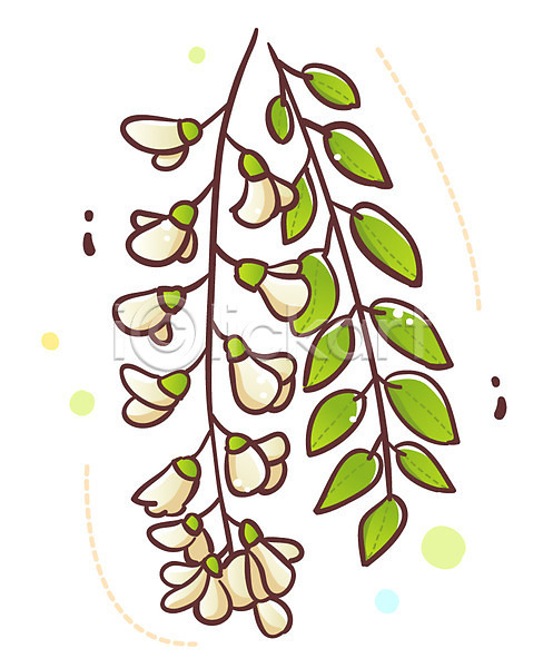 사람없음 EPS 식물아이콘 아이콘 큐티아이콘 꽃 봄꽃 식물 아카시아 여러송이 잎 흰색