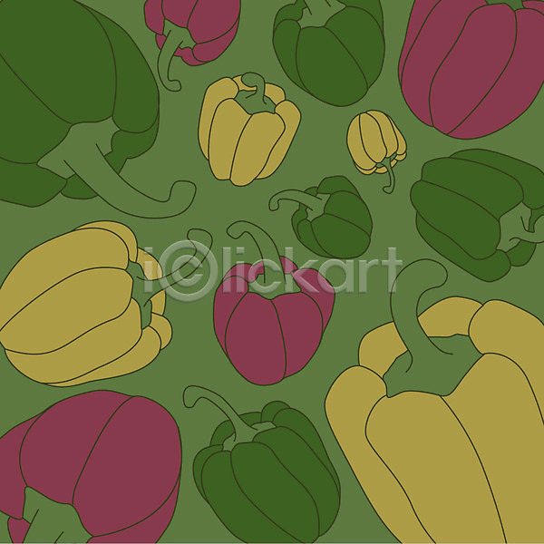 사람없음 EPS 일러스트 노란색 무늬 문양 백그라운드 빨간색 여러개 채소 초록색 파프리카 패턴