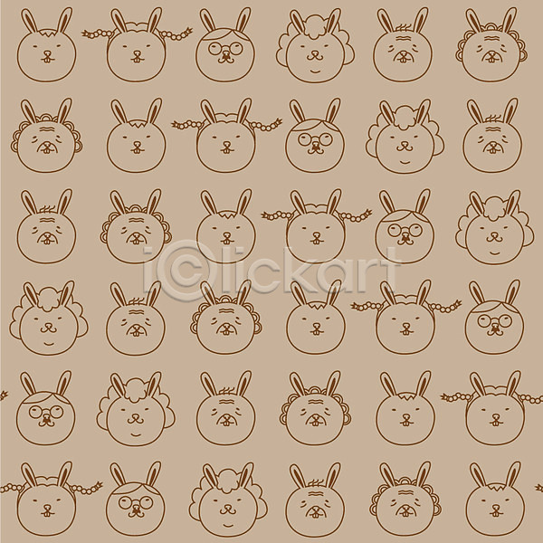 사람없음 EPS 일러스트 동물 동물캐릭터 무늬 문양 백그라운드 여러마리 캐릭터 토끼 토끼캐릭터 패턴 표정