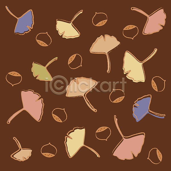 사람없음 EPS 일러스트 갈색 견과류 나뭇잎 낙엽 단풍 무늬 문양 밤(견과류) 백그라운드 열매 은행잎 잎 패턴