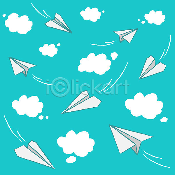 사람없음 EPS 일러스트 구름(자연) 무늬 문양 바람 백그라운드 종이비행기 파란색 패턴 하늘