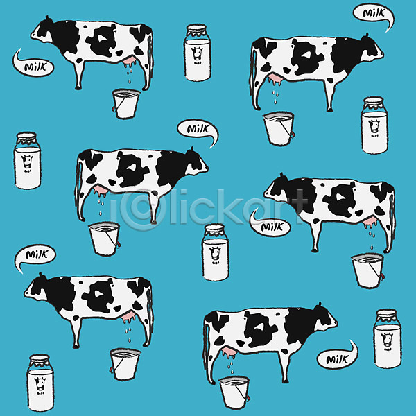 사람없음 EPS 일러스트 동물 무늬 문양 백그라운드 소 양동이 여러마리 우유 젖 젖소 파란색 패턴