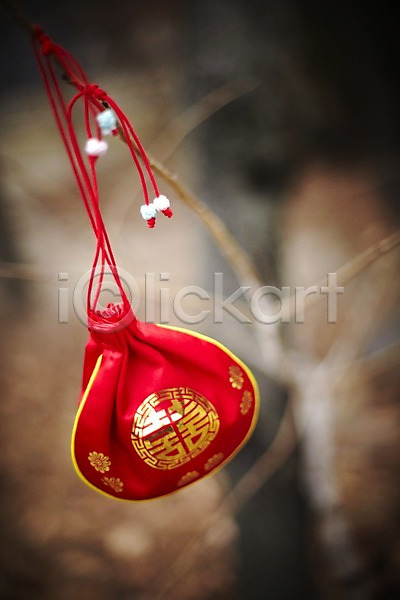 사람없음 JPG 포토 나뭇가지 명절 복주머니 빨간색 새해 야외 오브젝트 전통소품 한개 한국 한국전통