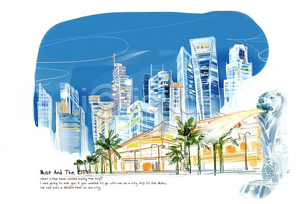 복잡 사람없음 PSD 일러스트 건물 공항 나무 도시 백그라운드 빌딩 석상 세계 싱가폴 야경 야자수 역 조명 풍경(경치)
