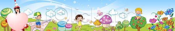 남자 사람 어린이 어린이만 여러명 여자 PSD 배너템플릿 템플릿 가로배너 꽃 나무 나비 놀이 배너 버섯 식물 이미지템플릿 종이비행기 하트